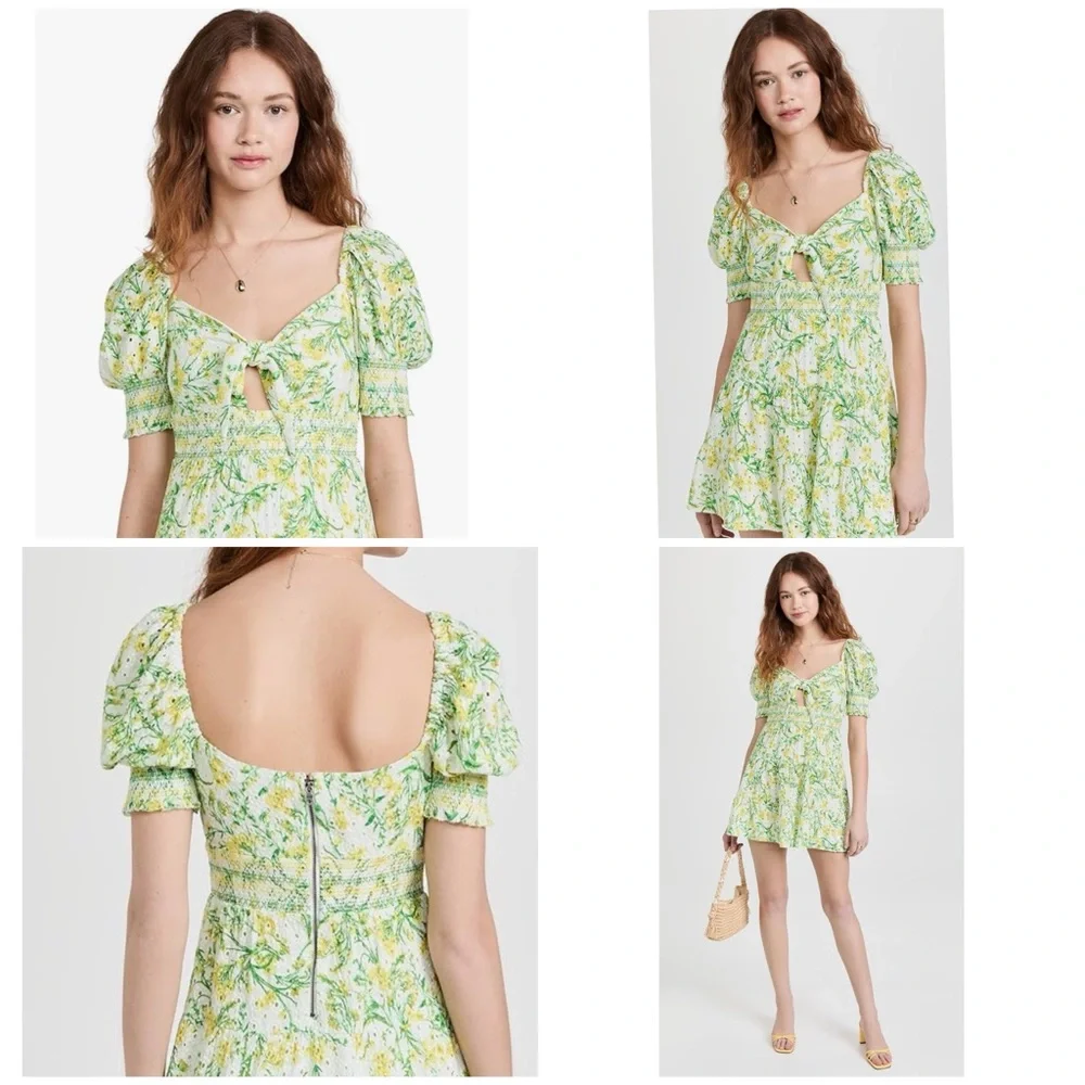 NWT Alice + Olivia Kristie Sweetheart Puff Sleeve Mini Dress wedding guest 6 8 - Picture 1 of 7